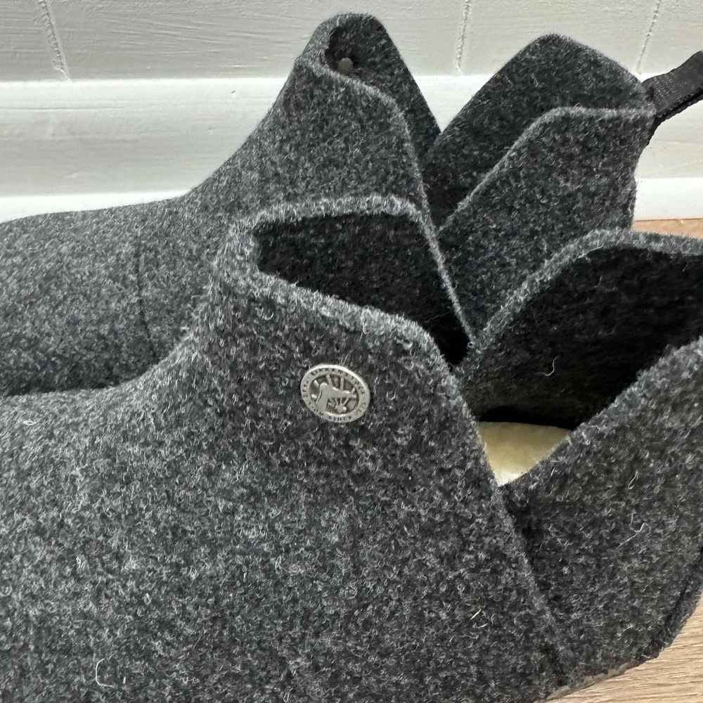 Birkenstock Andermatt Wool Felt Slipper Booties Black Grey Sz 44 Shearling Lined